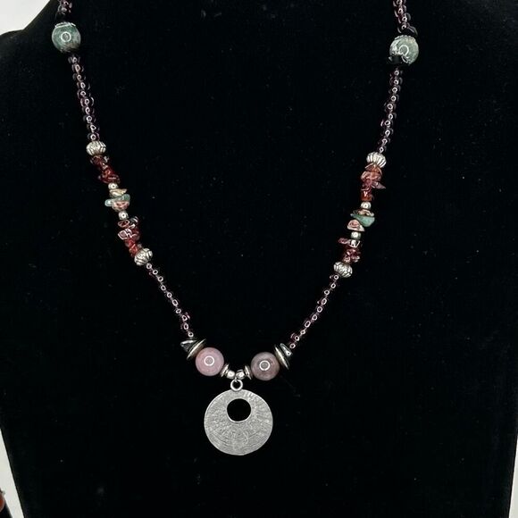 Boho Beaded Pendant Necklace Unisex 19" Multicolor Gem stones Single Strand - Picture 7 of 8